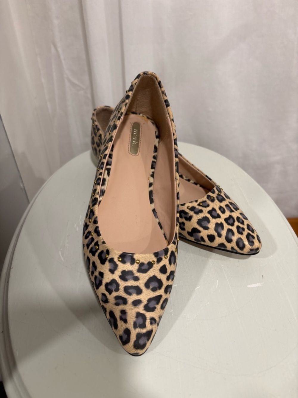 mark. Leopard-Print Pointed Toe Flats in Beige and Black